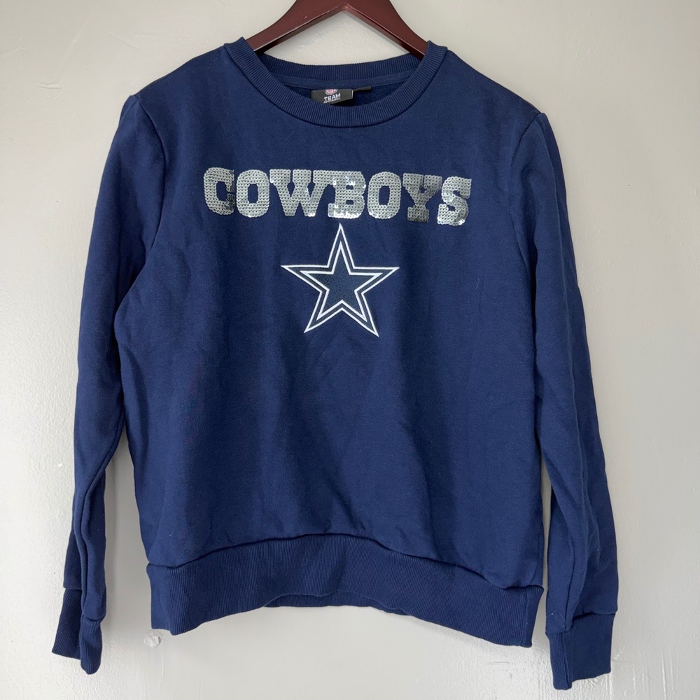 NFL Team Apparel Dallas Cowboys Sequin Star Sweatshirt Navy Blue Womens Medium